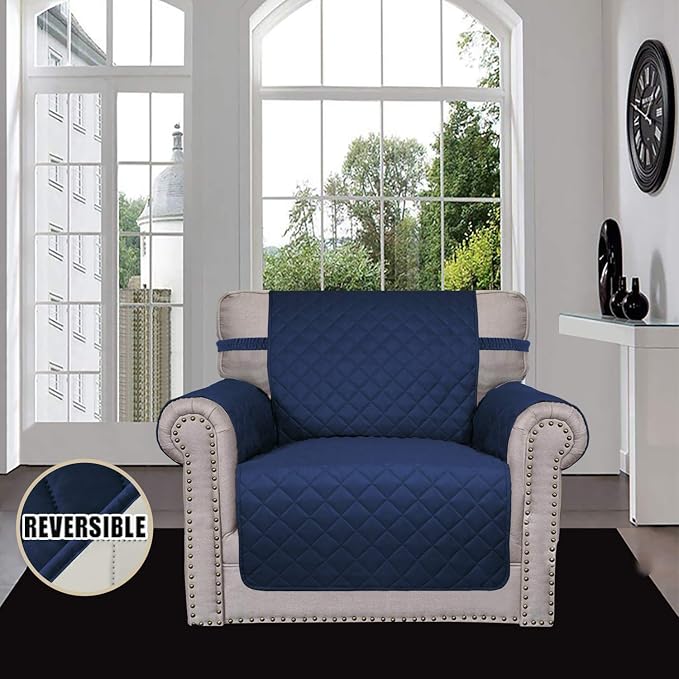 Easy-Going Reversible Couch Cover, Small Chair, Navy/Ivory | Machine Washable Slipcover For Dogs, Water Resistant Furniture Mat For Living Room, Non-Slip Sofa Cover, Pet Friendly
