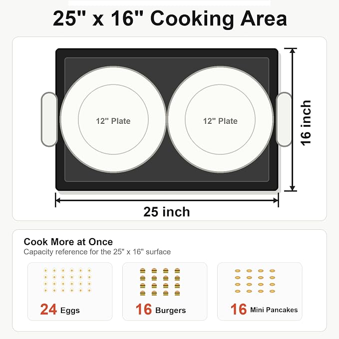 Utheer Safer Ceramic Nonstick Stainless Steel Griddle, PFAS/PFOA/PTFE-Free | BBQ camping and stovetop cooking, ceramic surface releases food, 25 x 16 plate works on grill oven and cooktop
