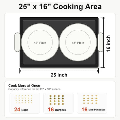 Utheer Safer Ceramic Nonstick Stainless Steel Griddle, PFAS/PFOA/PTFE-Free | BBQ camping and stovetop cooking, ceramic surface releases food, 25 x 16 plate works on grill oven and cooktop