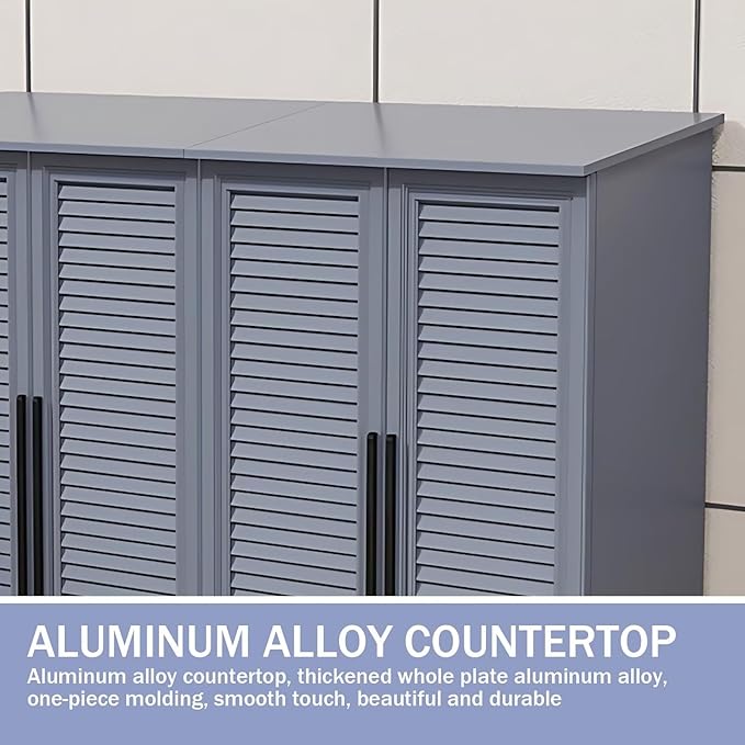 Outdoor Kitchen Cabinet - Cabinet with Countertop Includes Modern Grey Design,Durable Outdoor Storage Unit Includes Vertical Handle & Line Design(72.44IN)