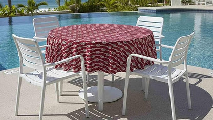 Newbridge Round Vinyl Tablecloth with Flannel Backing, Red Nautical Rope Stripe, 70 Inch, Coastal Striped Indoor Outdoor Wipe Clean Picnic, BBQ and Dining Table Cover