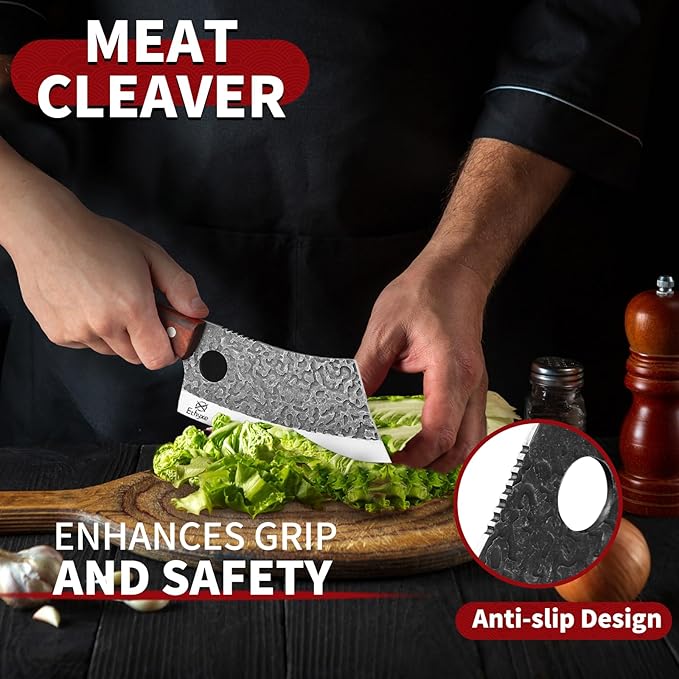 Butcher Knife Set – 3PCS Hand Forged Kitchen Knife Set with Serbian Chef Knife, Viking Boning Knife & Meat Cleaver, High Carbon Steel for Meat Cutting, Outdoor BBQ, Camping, Gift for Men