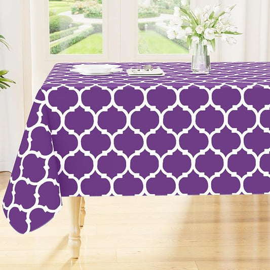 Smiry Rectangle Table Cloth, Waterproof Vinyl Tablecloth with Flannel Backing for Rectangle Tables, Wipeable Spillproof Plastic Tablecloths for Dining, Camping, Indoor and Outdoor (60"x120", Purple)