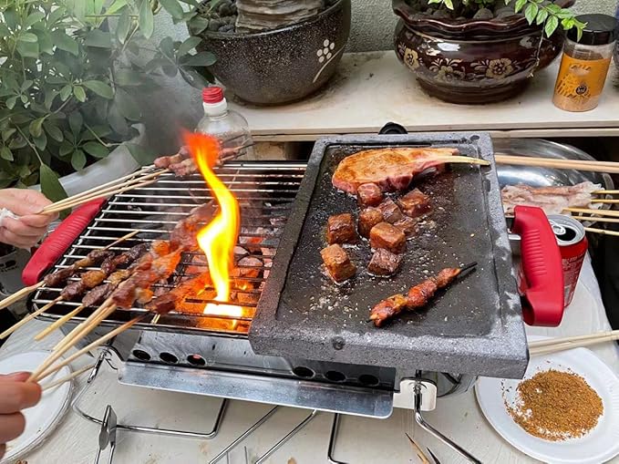 WANLIAN Lava Grill Steak Stone,Grilling Stone,Tabletop Grill Cooking Stone,11.8x7.9 x1in Grilling Plate for Oven and Barbecue Cooking Meat,Fish,Vegetable and Pizza