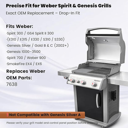 17.5"×11.9" Cast Iron Grill Griddle & Cooking Grates Set - 7598/7638 Replacement for Weber Spirit 300 & Spirit II 300 (E/S-310 · 320 · 330), Genesis Silver/Gold B&C & More Grills
