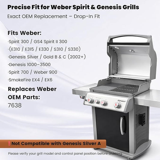 17.5"×11.9" Cast Iron Grill Griddle & Cooking Grates Set - 7598/7638 Replacement for Weber Spirit 300 & Spirit II 300 (E/S-310 · 320 · 330), Genesis Silver/Gold B&C & More Grills