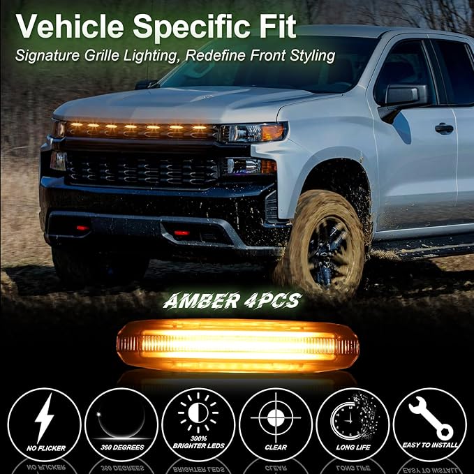 LED Front Grille Lights for 2019 Silverado 1500 Accessories 2020 2021 Grill Lights for Custom Trail Boss WT (Amber,7PCS)