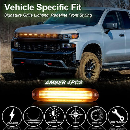 LED Front Grille Lights for 2019 Silverado 1500 Accessories 2020 2021 Grill Lights for Custom Trail Boss WT (Amber,7PCS)