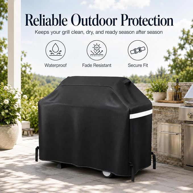 GRISUN Waterproof Grill Cover 65 Inch for Outdoor Grill | Fits Weber, Char-Broil, Nexgrill, Kenmore, Heavy-Duty 600D Anti-Fade BBQ Gas Grill Cover with Portable Handle