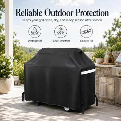 GRISUN Waterproof Grill Cover 65 Inch for Outdoor Grill | Fits Weber, Char-Broil, Nexgrill, Kenmore, Heavy-Duty 600D Anti-Fade BBQ Gas Grill Cover with Portable Handle