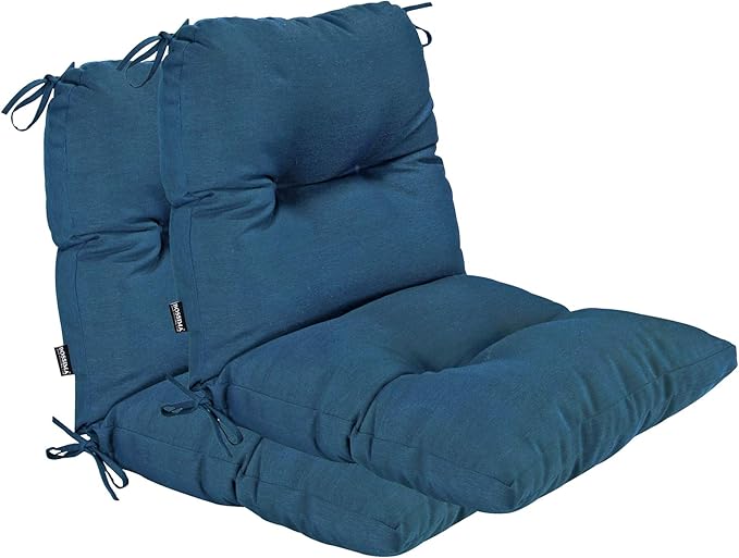 Outdoor Chair Cushions, Fade Resistant Replacement Tufted Cushion for Patio Dining Chair, Set of 2, Teal Blue