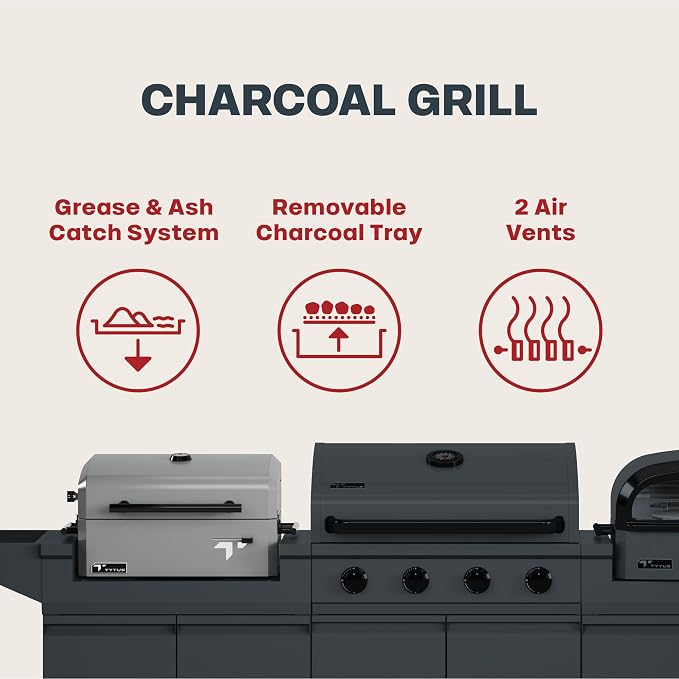 Tytus 4-Burner Gas Grill, Two Prep Carts, Charcoal Grill, and Pizza Oven | Anaheim Modular Outdoor Kitchen, Grill for Outdoor Cooking, Kitchen Island for BBQ, Included Cover, Light, and Pizza Tool Kit