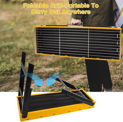 Portable Charcoal Grill, Portable Tabletop BBQ for Outdoor Cooking | Compact Folding Grill for Camping, Hiking, Picnics & Travel | 24”x13”x9” Lightweight Smoky Flavor Grill