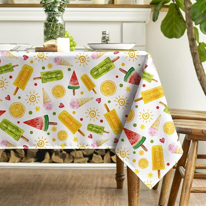Horaldaily Summer Tablecloth 52 x 70 Inch Rectangular Tropical Popsicle | Ice Cream Orange Sunshine Bamboo Seasonal Washable Table Cover for Party Picnic Dinner Decor