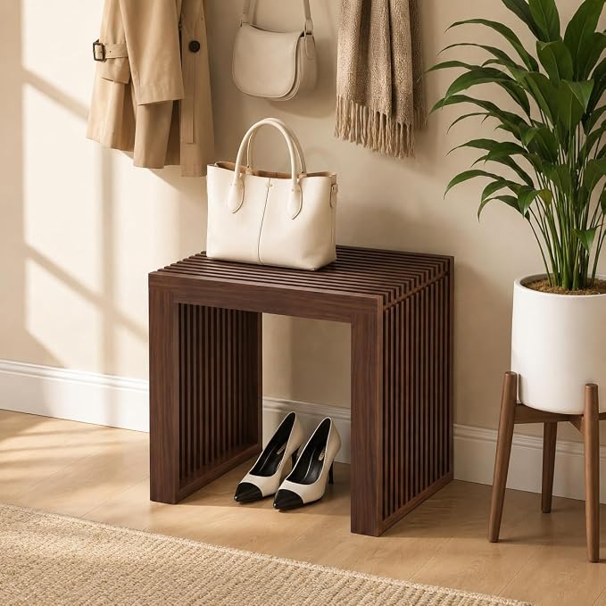 APRTAT Bamboo Dining Bench 17-Inch Indoor Wood Shoe Rack Bench for Entryway | Easy Assemble, Sturdy & Durable,Slatted Design,Versatile Everyday Seating,Living Room Hallway Bedroom Bathroom