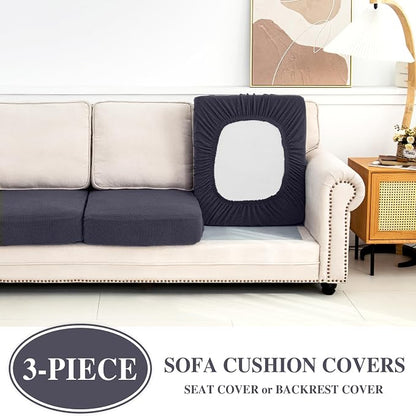 LA MEACK Couch Cushion Covers Seat Cushion Cover Stretch Couch Cover Separate Sectional Sofa Slipcovers Furniture Protector(3 Pieces for Seat or Sofa Backrest, Dark Grey)