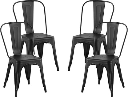 AC Pacific Stackable Metal Dining Chairs Set of 4 for Indoor and Outdoor Use, Durable Stacking Seat, Farmhouse Kitchen, Bar, Patio, Bistro, Cafe, Industrial Style, Matte Black