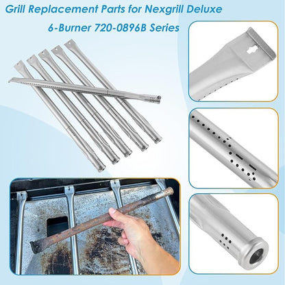 Grill Parts for Nexgrill Deluxe 6-Burner 720-0896B 720-0896E 720-0896C 720-0896X, Heat Shield Flame Tamer and Burner Kit for Nexgrill Replacement Parts 6 Burner 720-0896B