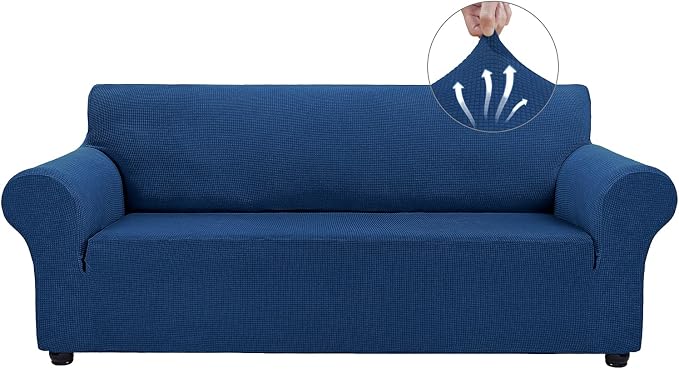 Asnomy Stretch Oversized Couch Covers for Sofa Slipcover,Classic Blue | 1-Piece Sofa Covers Washable(94"-110") 4-Seater Furniture Protector with Non Skid Foam and Elastic Bottom for Kids, Pets