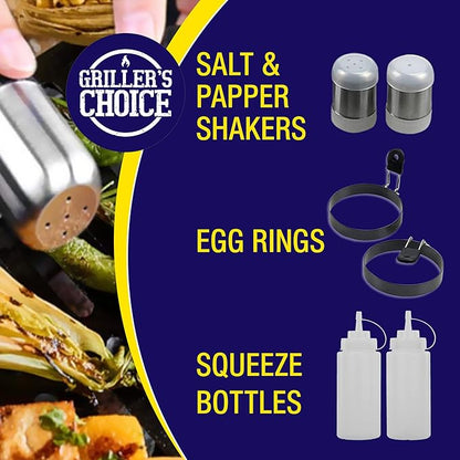 Grillers Choice 32 Piece Griddle Accessories Set Metal Spatulas - Commercial Heavy Duty Stainless Steel,Flat Top,Grill,Indoor-Outdoor,Hibachi,BBQ Grilling Utensils- Designed by Chef and BBQ Judge
