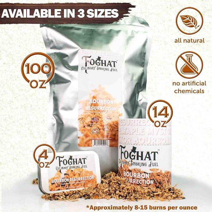 Foghat Cocktail Smoker Wood Chips - 100oz Bourbon Resurrection Shavings for Smoker, Whiskey & Drink Infuser Kit - Natural Culinary Wood Smoking Chips for Hand held Cocktail Smoke Gun & Drink Smokers