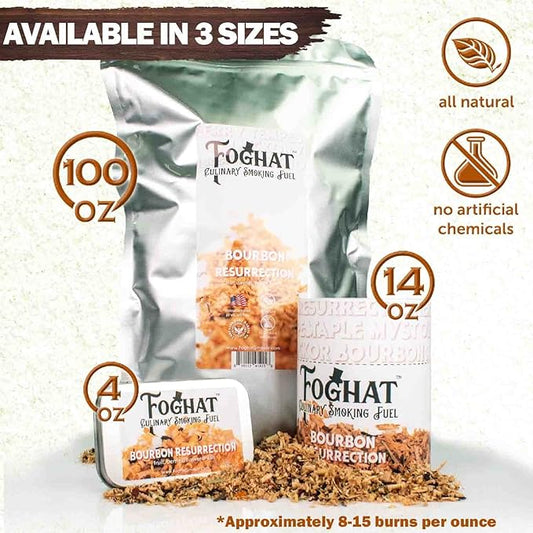 Foghat Cocktail Smoker Wood Chips - 100oz Bourbon Resurrection Shavings for Smoker, Whiskey & Drink Infuser Kit - Natural Culinary Wood Smoking Chips for Hand held Cocktail Smoke Gun & Drink Smokers