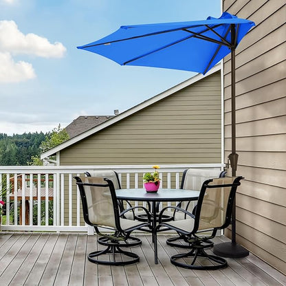 JEAREY 9ft Half Umbrella Outdoor Patio Umbrella Market Umbrellas with Crank, 1/2 Round Wall Umbrella 5 Sturdy Ribs UV Protection for Pool Garden Balcony Deck, Royal Blue