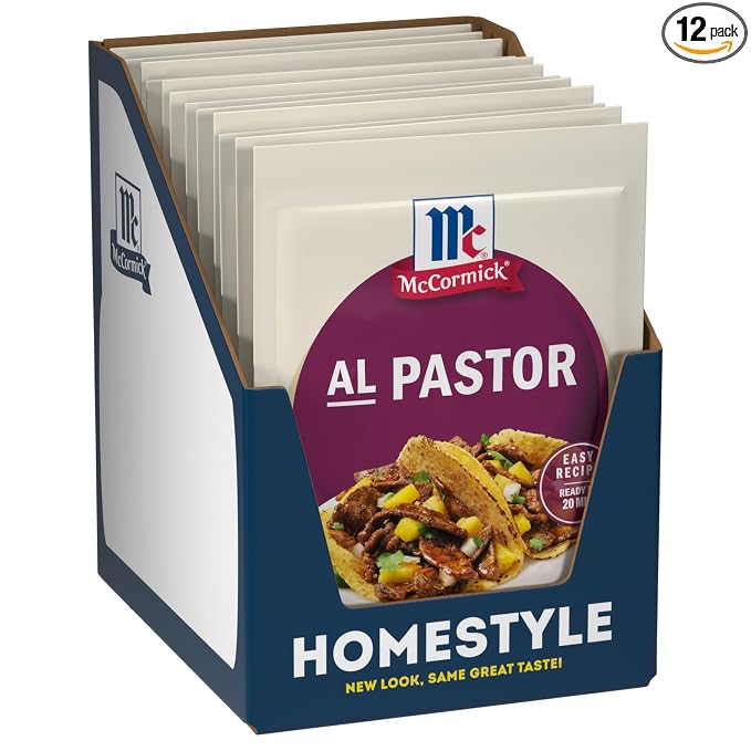 McCormick Seasoning Mix, Al Pastor, Smoky, Tangy & Savory Al Pastor for Tacos, Rice Bowls & Burritos, Ready to Serve In 20 Minutes, 0.75 oz (Pack of 12)