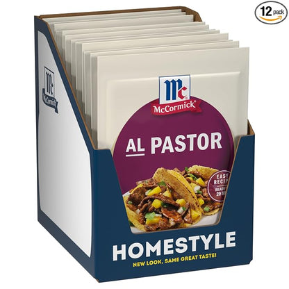 McCormick Seasoning Mix, Al Pastor, Smoky, Tangy & Savory Al Pastor for Tacos, Rice Bowls & Burritos, Ready to Serve In 20 Minutes, 0.75 oz (Pack of 12)