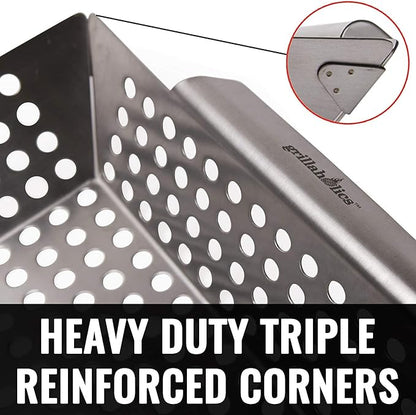 Grillaholics Grill Basket for Outdoor Grill - Durable Premium Stainless Steel Vegetable Grill Basket - XL Family Size BBQ Grill Basket - Perfect Grilling Accessories for Veggies, Fish, Shrimp & Kebabs