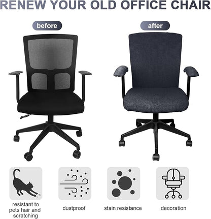 Tallew 4 Pcs Office Chair Covers Stretchable Armrest Seat,XL,Dark Gray | Universal Fit Office Desk Chairs, Protective Seat Backrest Slipcovers, Stretchable Prevent Wear, Easy Install for Rotating