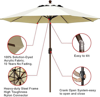 EliteShade USA 10-Year-Non-Fading 9Ft Market Patio Umbrella, UPF 50+ UV Protection Performance Sun Umbrella, Heavy Duty Commercial Grade Outdoor Table Umbrella with Crank & Tilt, Windproof Vented Top for Garden, Pool, Deck and Outdoor Playsets, Natural