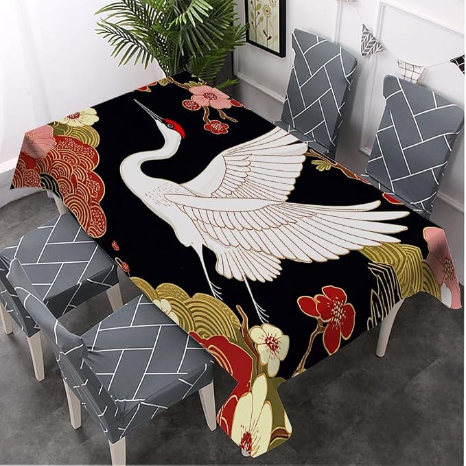 Moslion Japanese Crane Tablecloth Rectangle Tablecloth 52x70 Inch