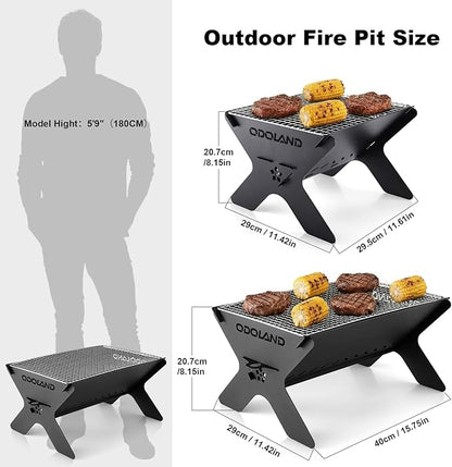 Odoland Camping Campfire Grill, Portable Folding Charcoal Grills, Backpacking BBQ Grill, Heavy Duty Firepit Grill with Carry Bag for Outdoor Cooking, Bonfire, Patio, Backyard