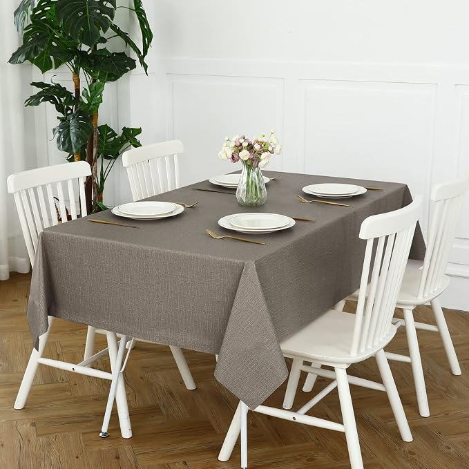 Romanstile 100% Waterproof PVC Tablecloth, Square Oil Spill Proof Stain Resistant Vinyl Table Cloth, Wipe Clean Plastic Table Covers for Kitchen/Dining/Parties - 54 x 54 Inch, Brown