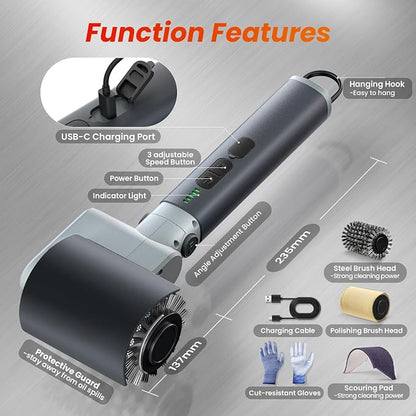 Electric Grill Brush for Outdoor Grill,150Mins Runtime BBQ Grill Cleaner with 3 Heads,3-Speed Control&Angle Adjust,Safe for Cast Iron/Stainless-Steel Grates,Ideal BBQ Gifts for Men/Dad