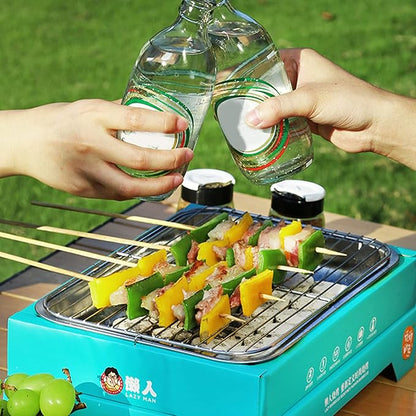 Portable and Compact Disposable Charcoal Grill - Detachable Stainless Steel BBQ Smoker Grill for Outdoor Camping(Blue)