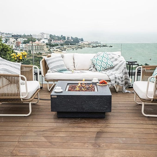 Manhattan Concrete Fire Pit 36" x 36" Outdoor Patio Firepit Includes Lava Rocks Modern Fire Pits & Outdoor Fireplaces for Garden, Deck, Indoor & Outdoor Heating