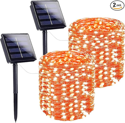 Extra-Long 144FT Solar String Lights for Outside, 2 Pack 400LED Solar Fairy Lights Outdoor Waterproof, Copper Wire with 8 Modes Solar Twinkle Lights for Tree Garden Party Xmas Wedding Decor (Orange)