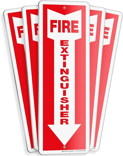 iSYFIX Reflective Fire Extinguisher Aluminum Signs – 5 Pack 4x12 Inch – Laminated for Ultimate UV and Fade Resistance, Indoor and Outdoor, for Business, Schools, Hospitals, Home