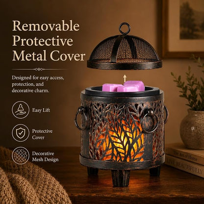 Dicimi Electric Wax Melt Warmer, 3-in-1 Flameless Candle Wax Warmer for Scented Wax Melts, Vintage Home Decor with Fireplace Glow, Safe Wax Burner for Jar Candles & Mug Warmer, Gift for Women
