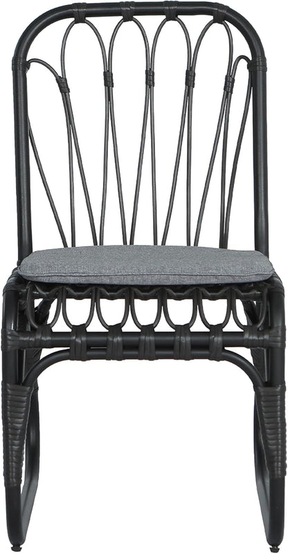 Christopher Knight Home Set of 2 Busby Patio PE Wicker Dining Chairs, Outdoor Woven Rattan Accent Chair with Iron Frame+Cushion, Fully Assembled Lounge Chair Outdoor for Garden/Balcony, Black+Grey