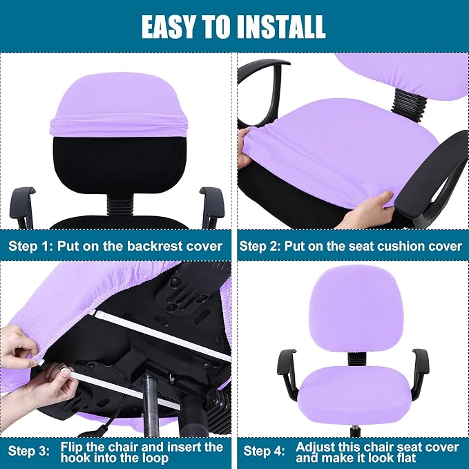 Smiry Office Computer Chair Covers for Desk Rotating Chair Protector | Stretch Jacquard Removable Washable Universal Slipcovers, Seat + Backrest Cover, Lavender