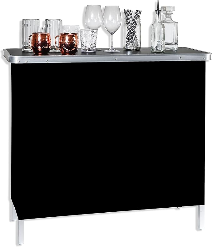 Trademark Innovations Skirt and Carrying Case Included Portable Bar Table, 2 Shelves, Silver