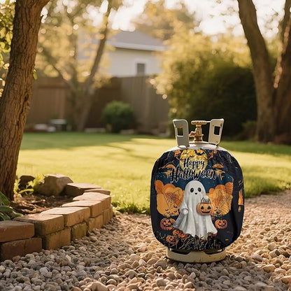 Ghost Propane Tank Cover 20lb Halloween Gas Tank Cylinder Cover for Outdoor Camping Yard Party Easy to Install Grill Accessories Gift for Holiday