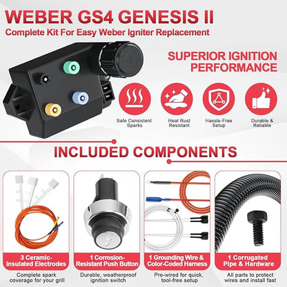 66354 Igniter Kit for Weber GS4 Genesis II Grill Parts Ignition 69308 for Weber GS4 2 E-310 Replacement, Genesis 2 E315, 2 S310, II S315, II SE-310, II SE-315, II CE-310, II CSE-315, II CSS-315 Grills