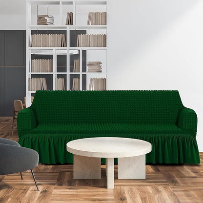 Fanfanwin 3 Pcs Sofa Slipcover Set for Couch Cushion Durable Washable High Elastic Stretchable Furniture Couch Covers with Skirt for Sofa Loveseat Arm Chair(Dark Green,Seersucker)