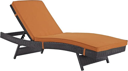 Modway Convene Wicker Rattan Outdoor Patio Chaise Lounge Chairs in Espresso Orange - Set of 4