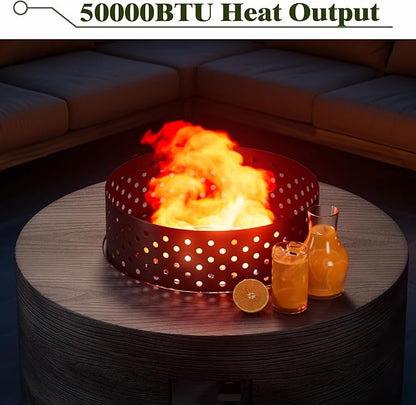 2-Piece Outdoor Propane Fire Pit Table Set w Tank Side Table 30'' Round Fire Pit Table w Wood Grain 2-in-1 Firepit Table for Outside Gas Fire Pit w 304 Stainless Steel Burner 50,000 BTU, Dark Gray