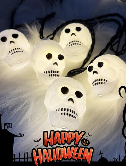 8.5Ft Halloween White Skull String Lights Outdoor, Halloween Decoration String Lights with 10 LED Skeleton Lights Waterproof, Hanging Holiday Lights for Indoor/Outdoor Yard Porch Patio Party Decor